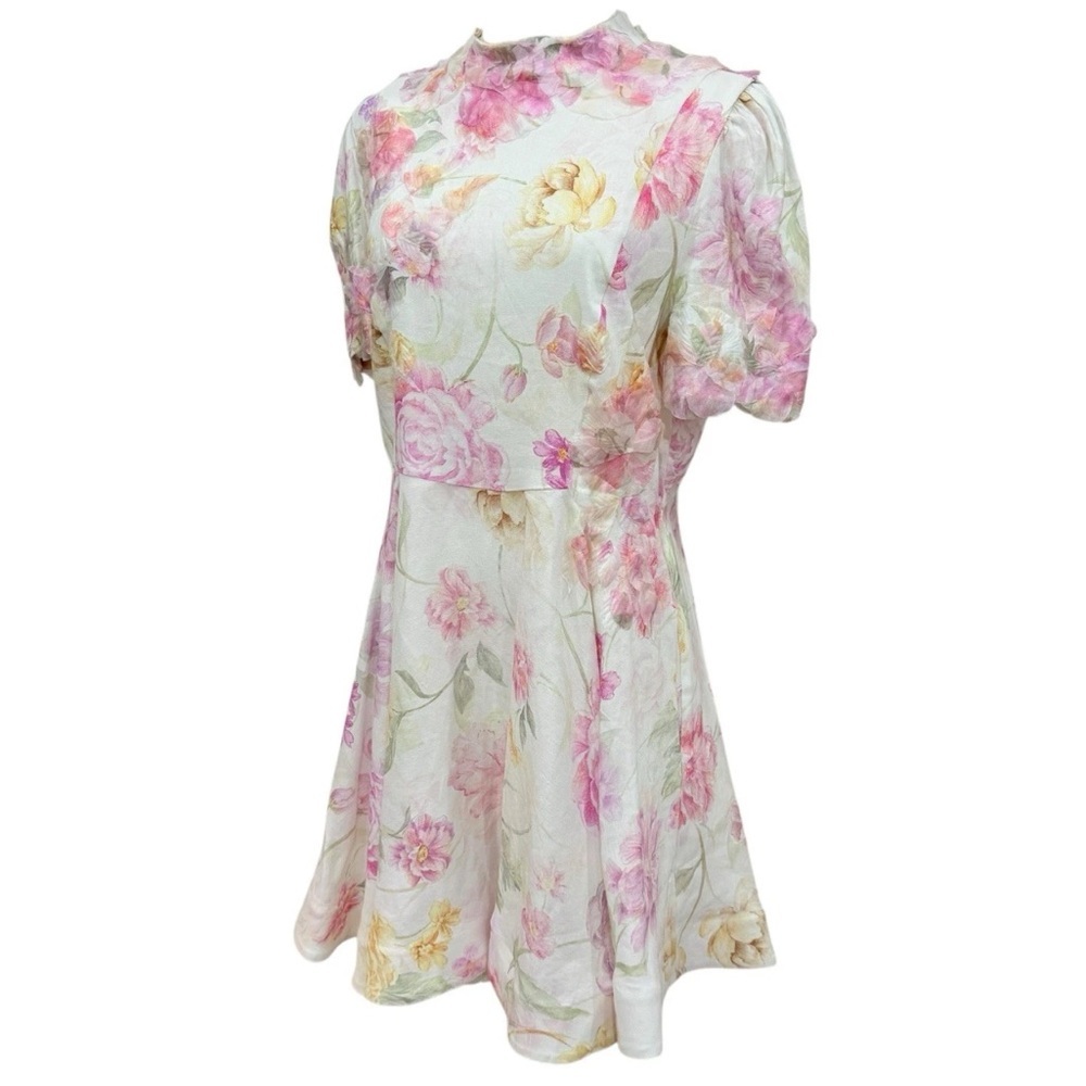 Antonio Melani Iris Linen 3D Floral Print Mockneck Short Sleeve Dress Ivory NWT - Picture 16 of 16